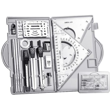 Ensemble d'architecte, ensemble de géométrie professionnelle, ensemble compas et rapporteur, outils de dessin technique, blanc transparent