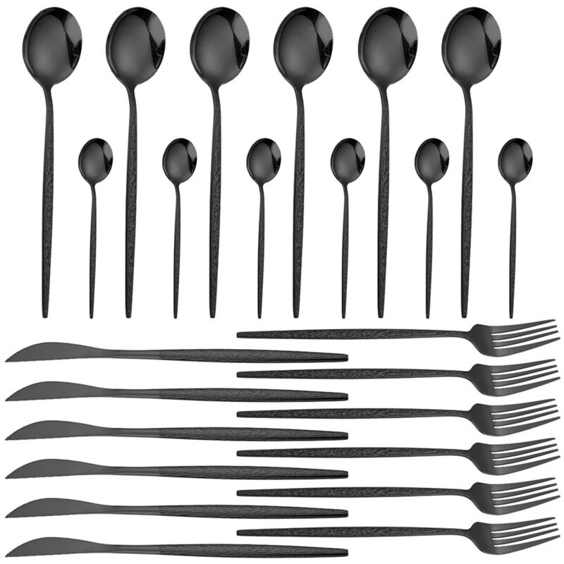 Ensemble d'argenterie 24 pièces pour 4 couverts en acier inoxydable, ensemble de vaisselle comprenant des fourchettes, des couteaux, des cuillères,