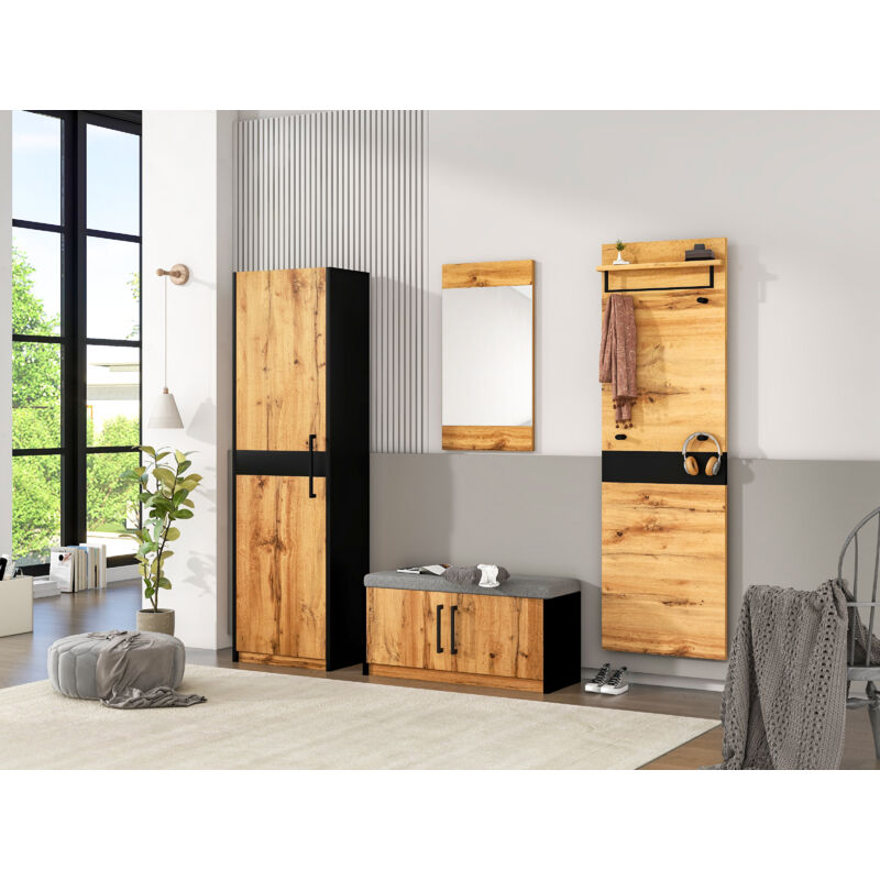 Ohjijinn - Ensemble d'armoire 4 pièces avec miroir et banc, ensemble d'armoire, meubles d'armoire, ensemble d'armoire, armoire compacte élégante avec