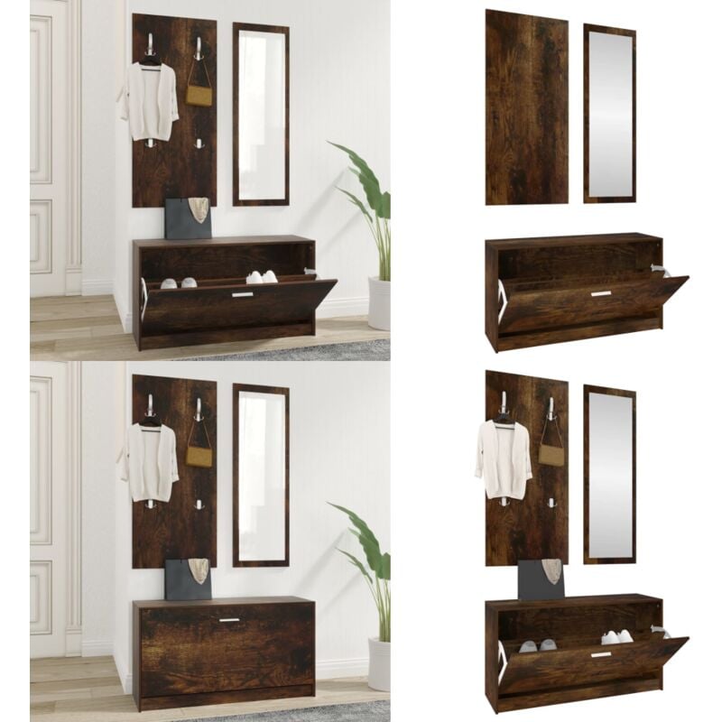 Vidaxl - Ensemble d'armoires à chaussures 3-en-1 Chêne fumé - Meuble à Chaussures - Rangements Chaussures - Armoire à Chaussures - Porte Manteau