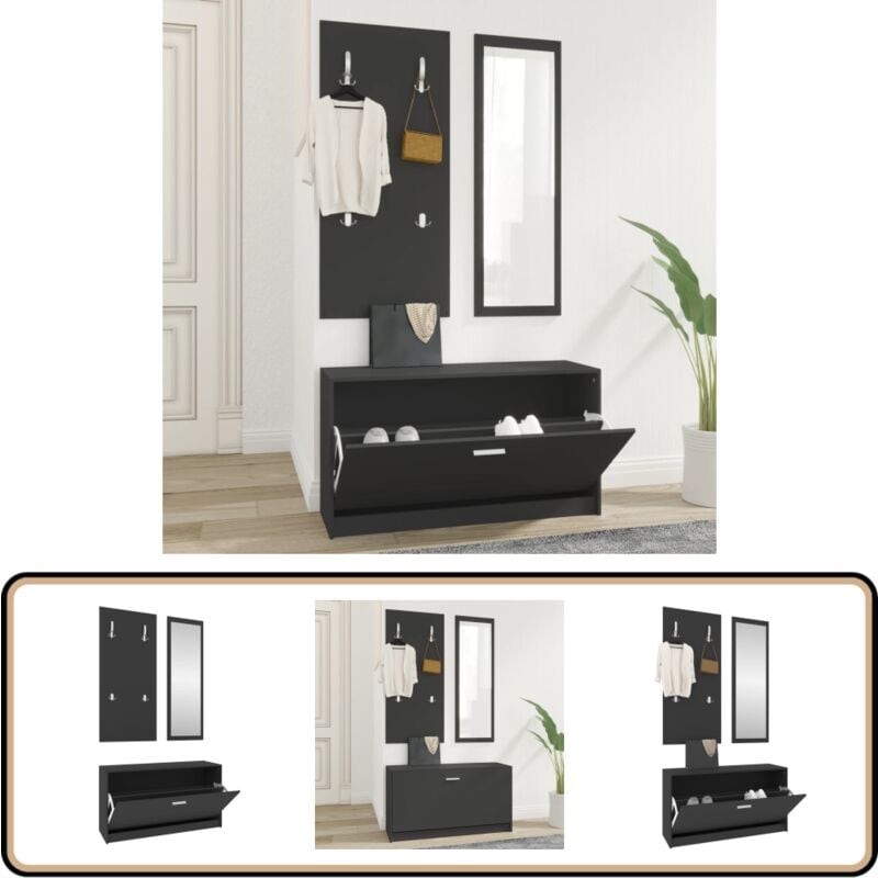 Ensemble d'armoires à chaussures 3-en-1 Noir Bois d'ingénierie - Meubles Rangements - Armoire Chaussure - Rangement Entrée - Organiseur Chaussures