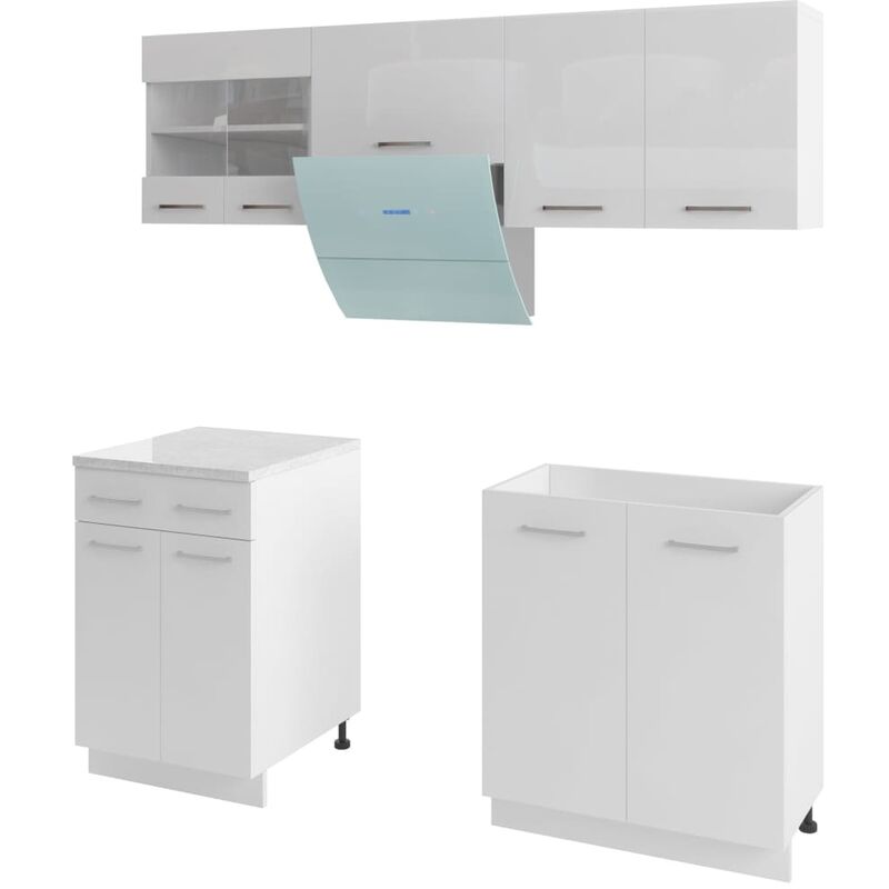 Armoires de cuisine 5 pcs avec hotte Blanc brillant