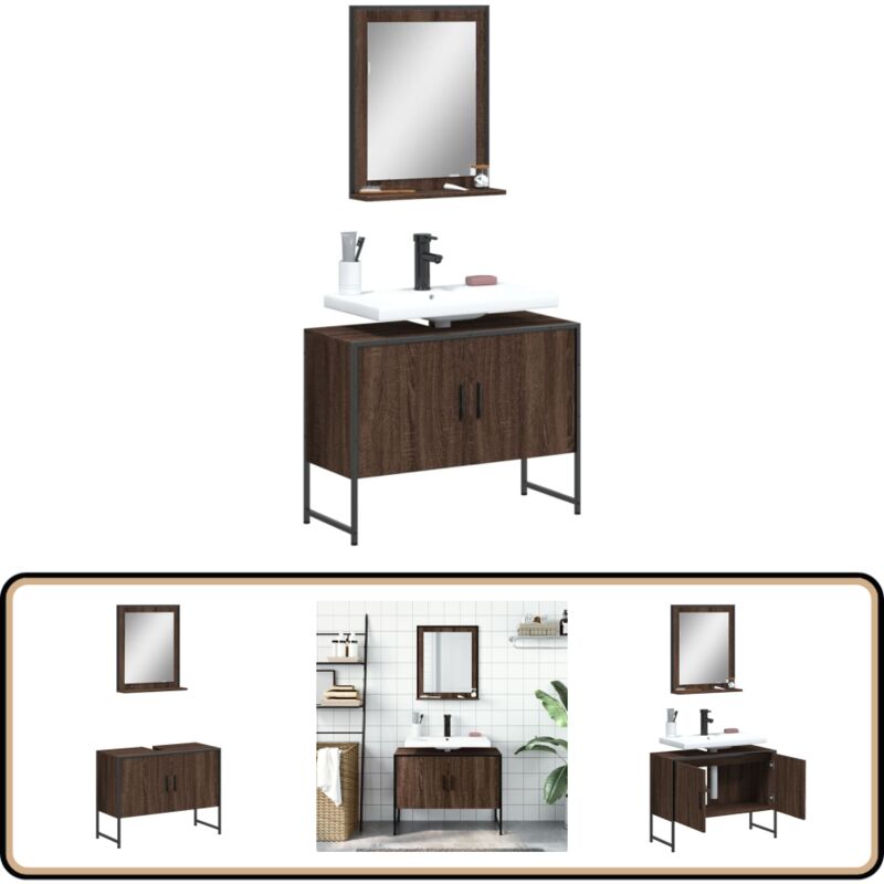 Ensemble d'armoires de salle de bain 2 pcs chêne marron - Meubles De Salle De Bain - Armoire De Salle De Bain - Ensemble D'armoires - Rangement Salle