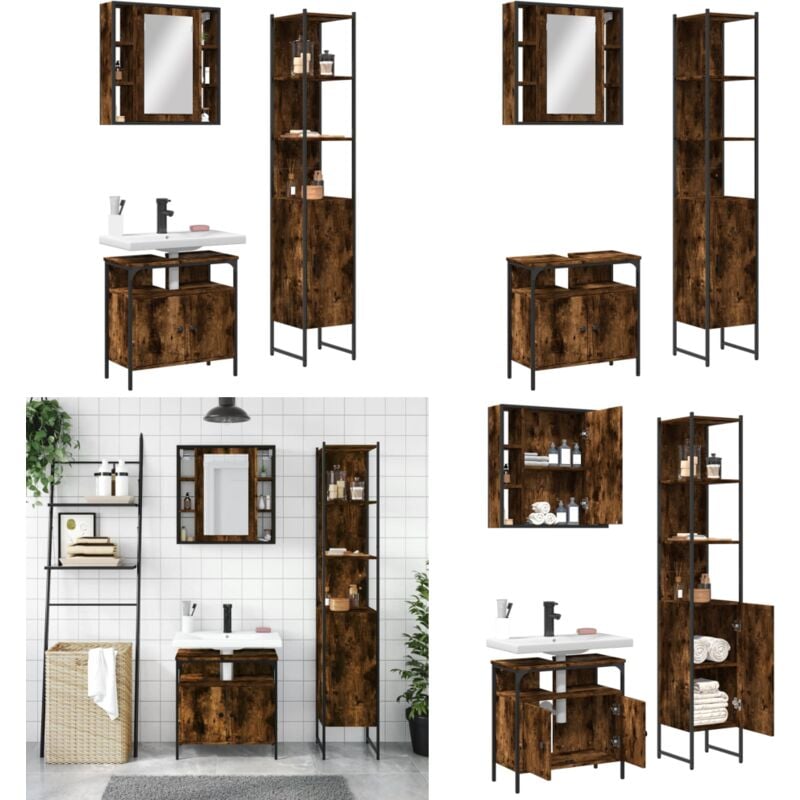 Vidaxl - Ensemble d'armoires de salle de bain 3 pcs chêne fumé - Meuble De Salle De Bain - Ensemble Salle De Bain - Armoire Salle De Bain - Miroir