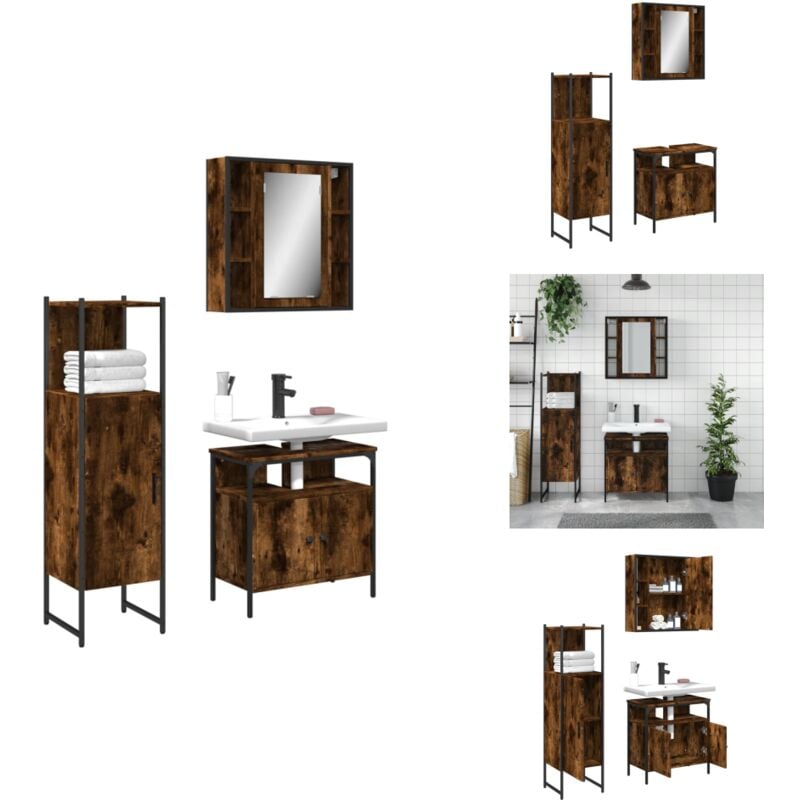 Vidaxl - Ensemble d'armoires de salle de bain 3 pcs chêne fumé - Meuble Salle De Bain - Ensemble Salle De Bain - Armoire Salle De Bain - Rangement
