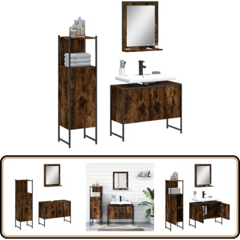 Ensemble d'armoires de salle de bain 3 pcs chêne fumé - Meubles De Salle De Bain - Ensemble De Meubles Salle De Bain - Armoire Salle De Bain - Rangement Salle De Bain - Meuble Vasque