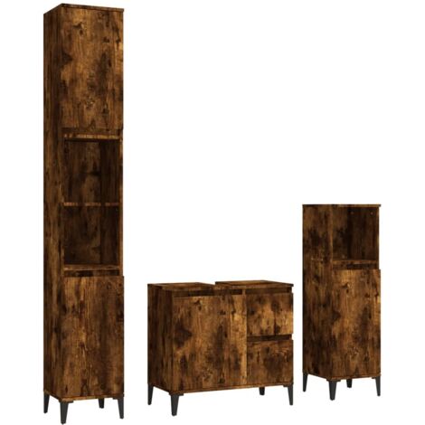 Ensemble d'armoires de salle de bain 3 pcs chêne fumé vidaXL