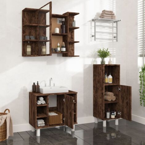 Ensemble d'armoires de salle de bain 3 pcs chêne fumé vidaXL
