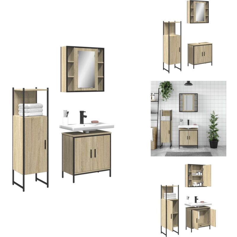 Ensemble d'armoires de salle de bain 3 pcs chêne sonoma - Meubles De Salle De Bain - Ensemble D'armoires - Armoire De Salle De Bain - Miroir De Salle
