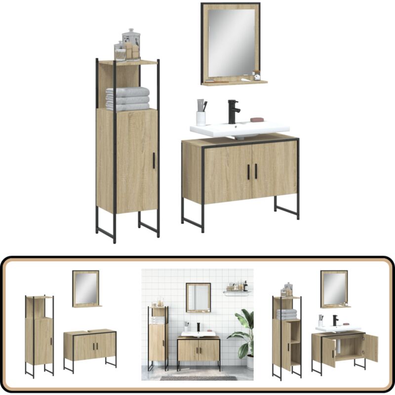 Ensemble d'armoires de salle de bain 3 pcs chêne sonoma - Meubles De Salle De Bain - Ensemble Meuble Salle De Bain - Armoire Salle De Bain
