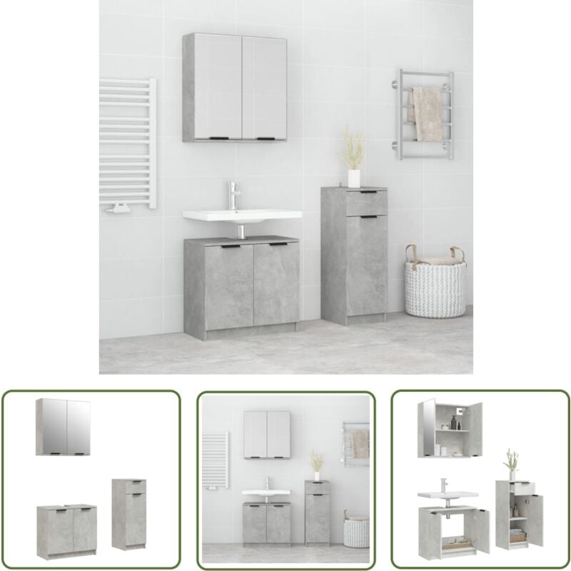The Living Store - Ensemble d'armoires de salle de bain 3 pcs gris béton - Meubles De Salle De Bain - Ensemble Meuble Salle De Bain - Armoire Salle