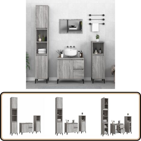 Ensemble d'armoires de salle de bain 3 pcs sonoma gris - Meubles De Salle De Bain - Ensemble De Meubles - Armoire De Salle De Bain - Meuble Lavabo - Rangement Salle De Bain