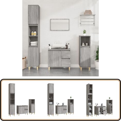 Ensemble d'armoires de salle de bain 3 pcs sonoma gris - Meubles De Salle De Bain - Ensemble De Meubles Salle De Bain - Armoire Salle De Bain - Meuble Lavabo - Rangement Salle De Bain