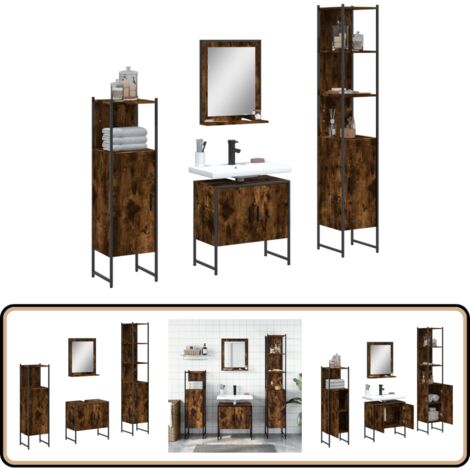 Ensemble d'armoires de salle de bain 4 pcs chêne fumé - Meubles De Salle De Bain - Ensemble D'armoires - Armoire De Salle De Bain - Rangement Salle De Bain - Meuble Vasque