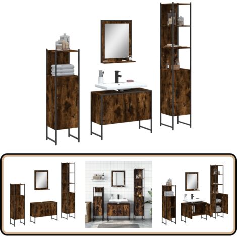 Ensemble d'armoires de salle de bain 4 pcs chêne fumé - Meubles De Salle De Bain - Ensemble D'armoires - Armoire De Salle De Bain - Rangement Salle De Bain - Meuble Vasque