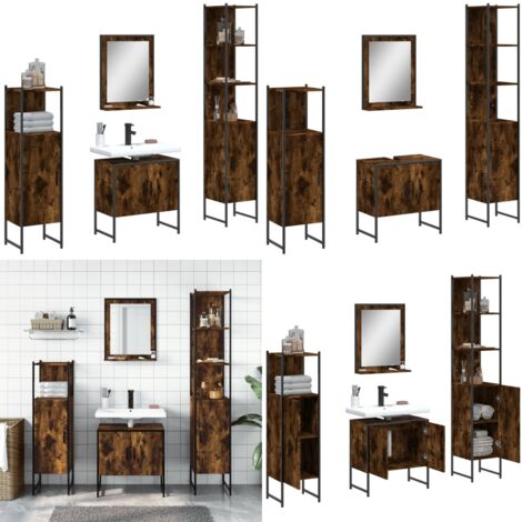 Ensemble d'armoires de salle de bain 4 pcs chêne fumé - Meubles De Salle De Bain - Ensemble D'armoires - Armoire De Salle De Bain - Rangement Salle De Bain - Meuble Vasque - Home & Living