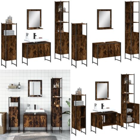 Ensemble d'armoires de salle de bain 4 pcs chêne fumé - Meubles De Salle De Bain - Ensemble D'armoires - Armoire De Salle De Bain - Rangement Salle De Bain - Meuble Vasque - Home & Living