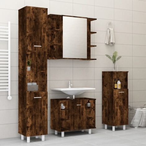 Ensemble d'armoires de salle de bain 4 pcs chêne fumé vidaXL