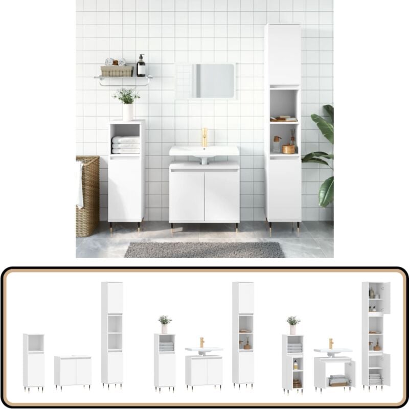 Ensemble d'armoires salle de bain 3 pcs blanc bois d'ingénierie - Meuble De Salle De Bain - Ensemble Salle De Bain - Armoire Salle De Bain