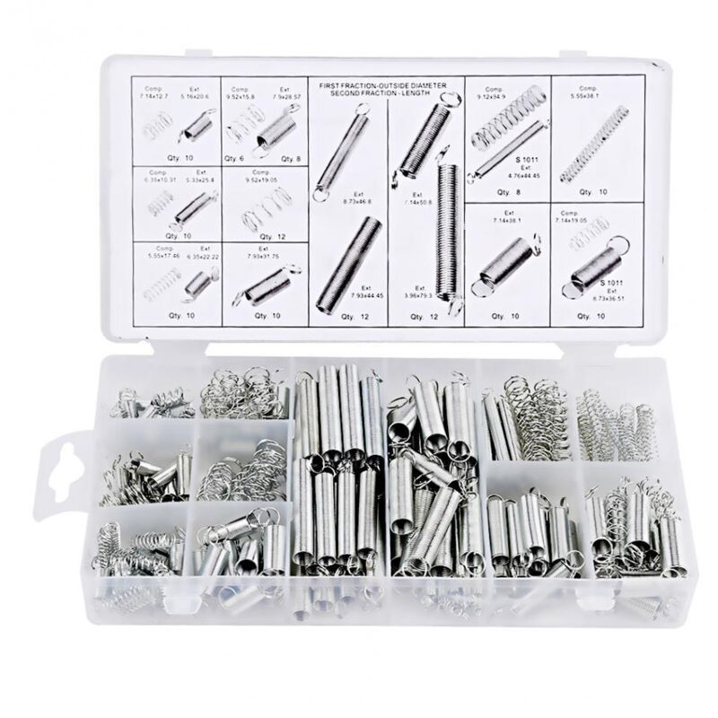 Ensemble d'assortiment de ressorts, 200 pièces en acier galvanisé, assortiment de ressorts de compression de tension d'extension, kit de ressorts en