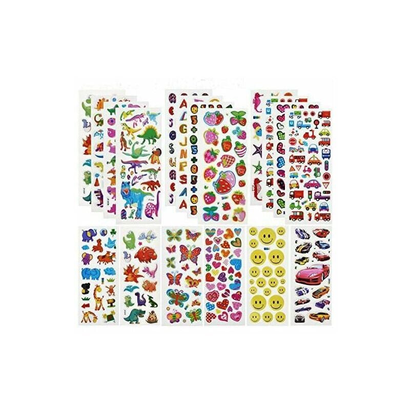 Ensemble d'autocollants 3D pour enfants filles 25 feuilles différentes de plus de 600 autocollants gonflés avec des dinosaures, des voitures, des