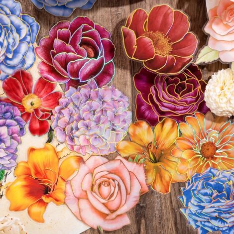 Ensemble d'autocollants de fleurs, est de 80 pièces, 8x8cm, des autocollants avec un hologramme original, or, pour le scrapbooking et des projets créatifs.