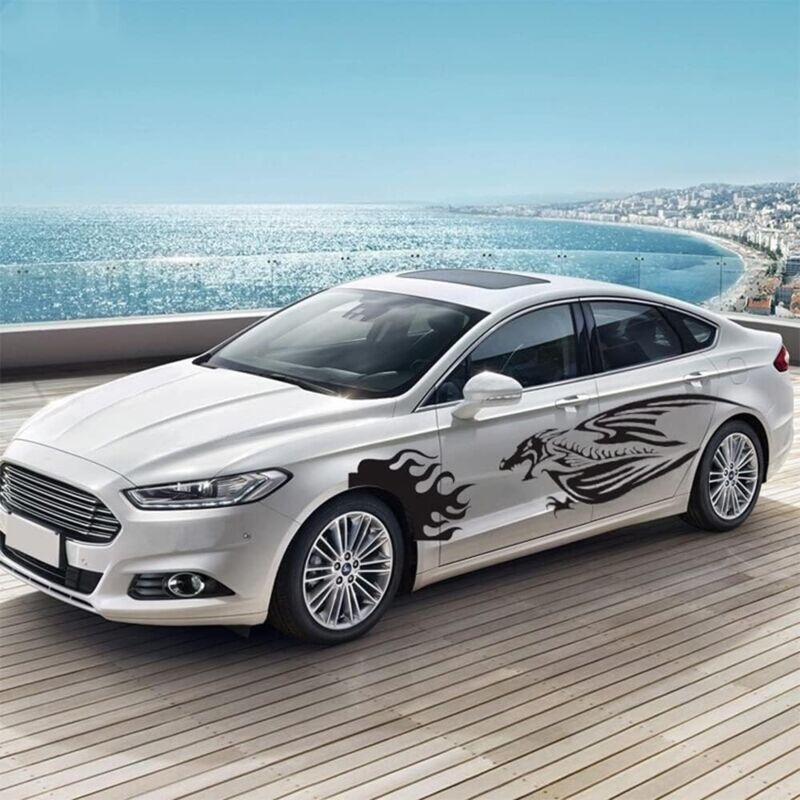 Ensemble d'autocollants de voiture 2 pièces, autocollants de voiture imperméables côté carrosserie, dragon décoratif universel 210 45 cm (noir)