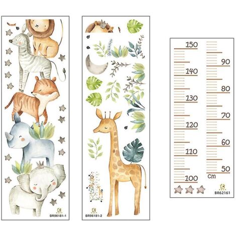 ensemble d'autocollants muraux auto-adhésifs, adorables, à forte adhérence, amovibles et faciles à installer, décoratifs en PVC, toise en hauteur, motif animal de dessin animé