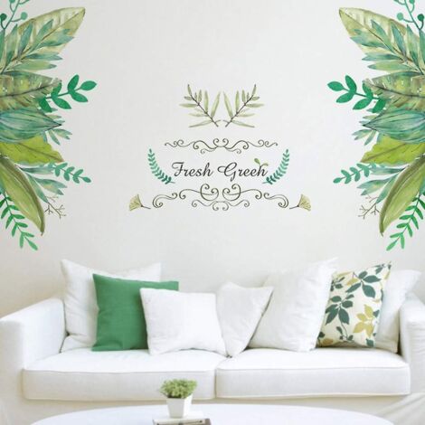Ensemble d'autocollants muraux Feuille Verte - Sticker botanique minimaliste nordique à faire soi-même pour chambre et salon