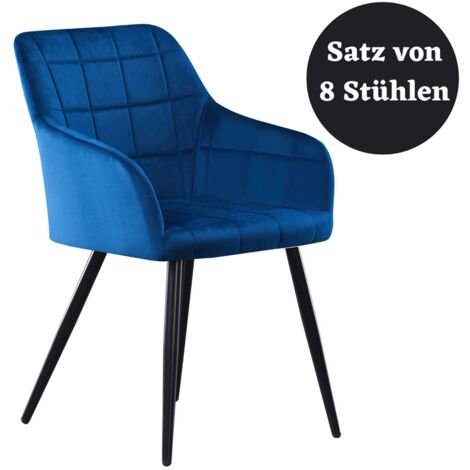 Ensemble de 1/2/4/6/8 Chaises à coutures carrées rembourrées en velours Camden - Bleu royal - Ensemble de 8