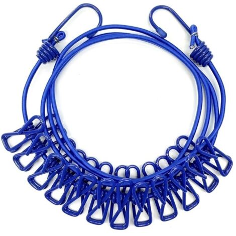 Ensemble de 1 corde à linge portable extensible avec cintre, adaptée à l'intérieur et à l'extérieur-bleu