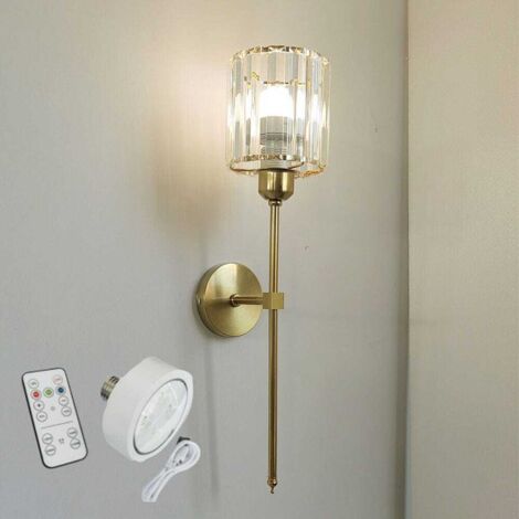 Ensemble de 1 pièce - Applique murale moderne transparente dorée, applique murale en cristal, avec télécommande, source lumineuse tricolore rechargeable intégrée, lampe de chambre