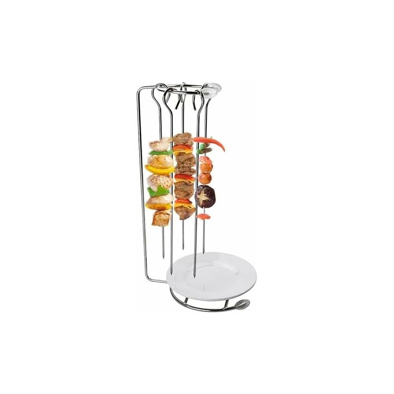 Gabrielle - Ensemble de 1 pièce de support à brochettes pour barbecue en acier inoxydable - avec 5 brochettes pour barbecue