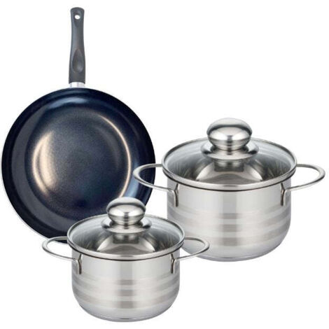 Ensemble de 1 Poêle de cuisson 20 cm et 2 faitouts 14 et 16 cm Elo Prima Brillant