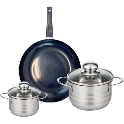 Ensemble de 1 Poêle de cuisson 24 cm et 2 faitouts 12 et 16 cm Elo Prima Brillant