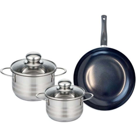 Ensemble de 1 Poêle de cuisson 24 cm et 2 faitouts 14 et 16 cm Elo Prima Brillant