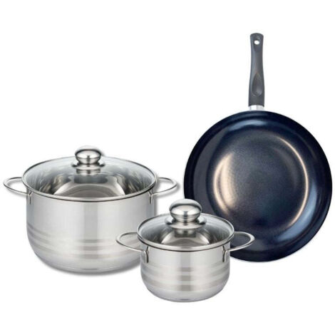 Ensemble de 1 Poêle de cuisson 24 cm et 2 faitouts 14 et 20 cm Elo Prima Brillant
