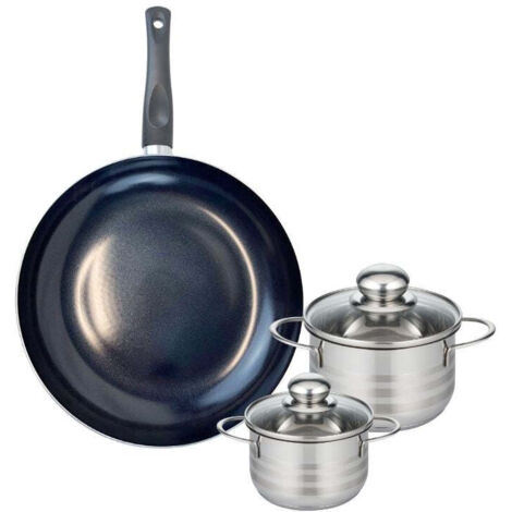 Ensemble de 1 Poêle de cuisson 28 cm et 2 faitouts 12 et 14 cm Elo Prima Brillant
