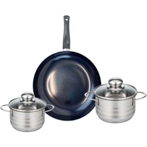 Ensemble de 1 Poêle de cuisson 28 cm et 2 faitouts 14 et 16 cm Elo Prima Brillant