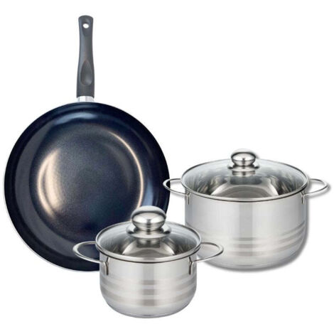 Ensemble de 1 Poêle de cuisson 28 cm et 2 faitouts 16 et 20 cm Elo Prima Brillant