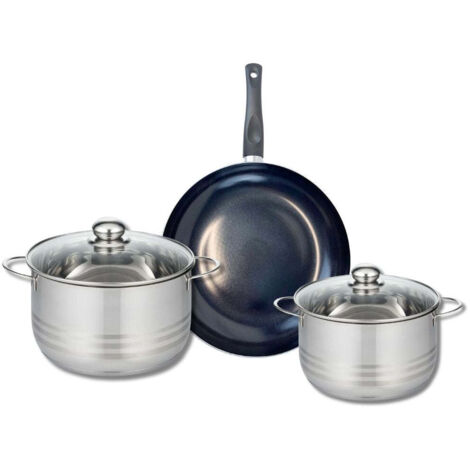 Ensemble de 1 Poêle de cuisson 28 cm et 2 faitouts 20 et 24 cm Elo Prima Brillant