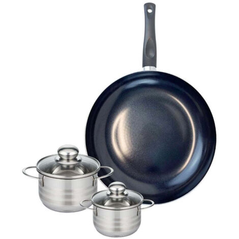 Ensemble de 1 Poêle de cuisson 32 cm et 2 faitouts 12 et 14 cm Elo Prima Brillant