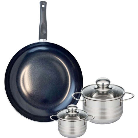 Ensemble de 1 Poêle de cuisson 32 cm et 2 faitouts 12 et 16 cm Elo Prima Brillant