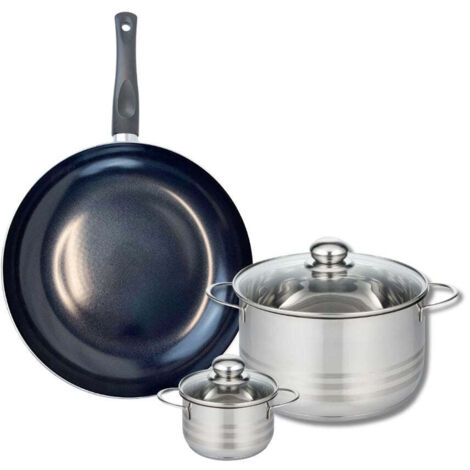 Ensemble de 1 Poêle de cuisson 32 cm et 2 faitouts 12 et 24 cm Elo Prima Brillant