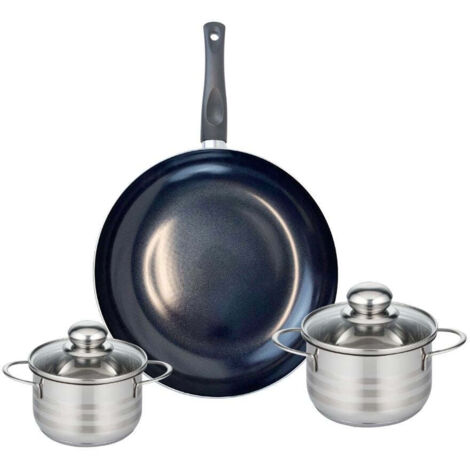 Ensemble de 1 Poêle de cuisson 32 cm et 2 faitouts 14 et 16 cm Elo Prima Brillant