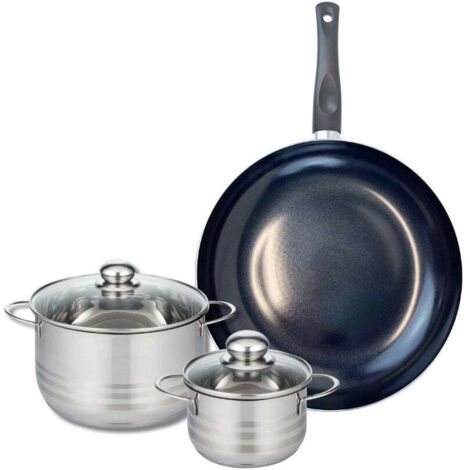 Ensemble de 1 Poêle de cuisson 32 cm et 2 faitouts 14 et 20 cm Elo Prima Brillant