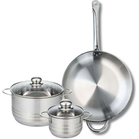 Ensemble de 1 Poêle de cuisson 32 cm et 2 faitouts 14 et 20 cm Elo Profi Brillant