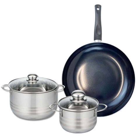 Ensemble de 1 Poêle de cuisson 32 cm et 2 faitouts 16 et 20 cm Elo Prima Brillant