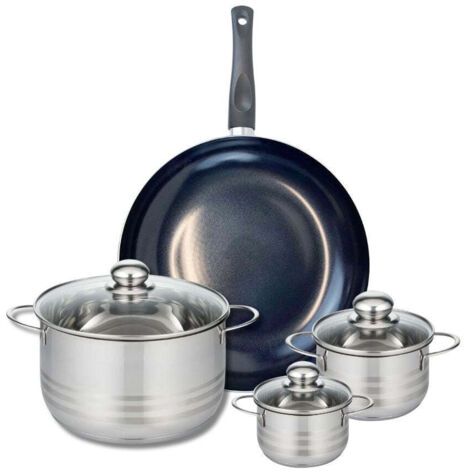 Ensemble de 1 Poêle de cuisson 32 cm et 3 faitouts 12, 14 et 24 cm Elo Prima Brillant