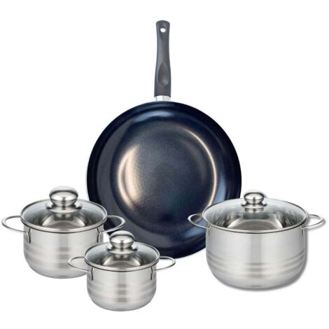 Ensemble de 1 Poêle de cuisson 32 cm et 3 faitouts 14, 16 et 20 cm Elo Prima Brillant